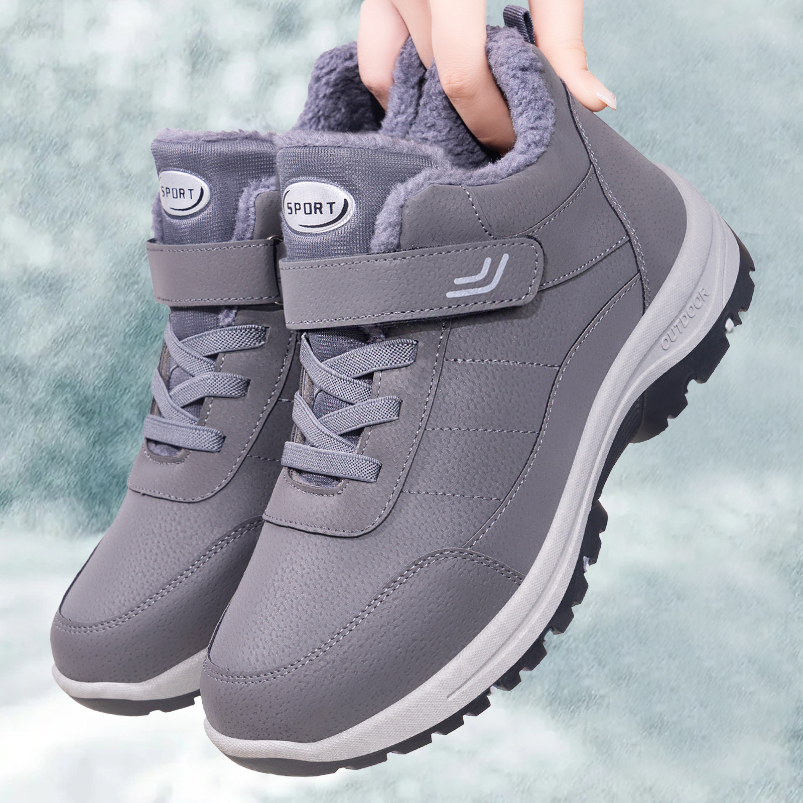 棉鞋新款防寒保暖男鞋加绒加厚短靴魔术贴厚底雪地靴软底舒适棉靴