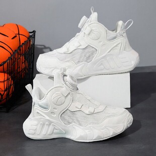 男童白色篮球鞋夏款2025新款儿童鞋运动小白鞋透气网面大童跑步鞋