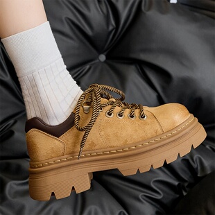 英伦风内厚底学院风jk制服鞋休闲系带古着风复古低帮小皮鞋女爆款