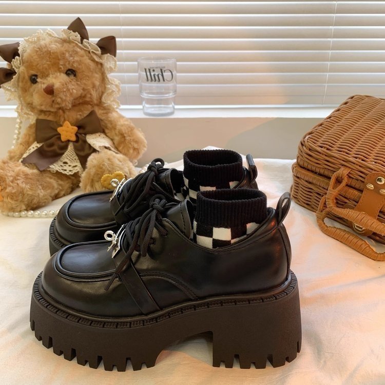 粗跟黑色乐福鞋2025秋季新款厚底小皮鞋女英伦风系带加绒棉鞋爆款,女鞋,时尚休闲鞋,淘宝优惠券,粉丝福利购,淘宝优惠卷