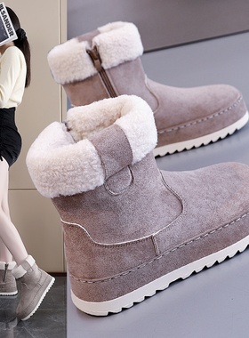 2025秋冬新款厚底一脚蹬加绒保暖短筒雪地靴休闲百搭毛绒鞋4682