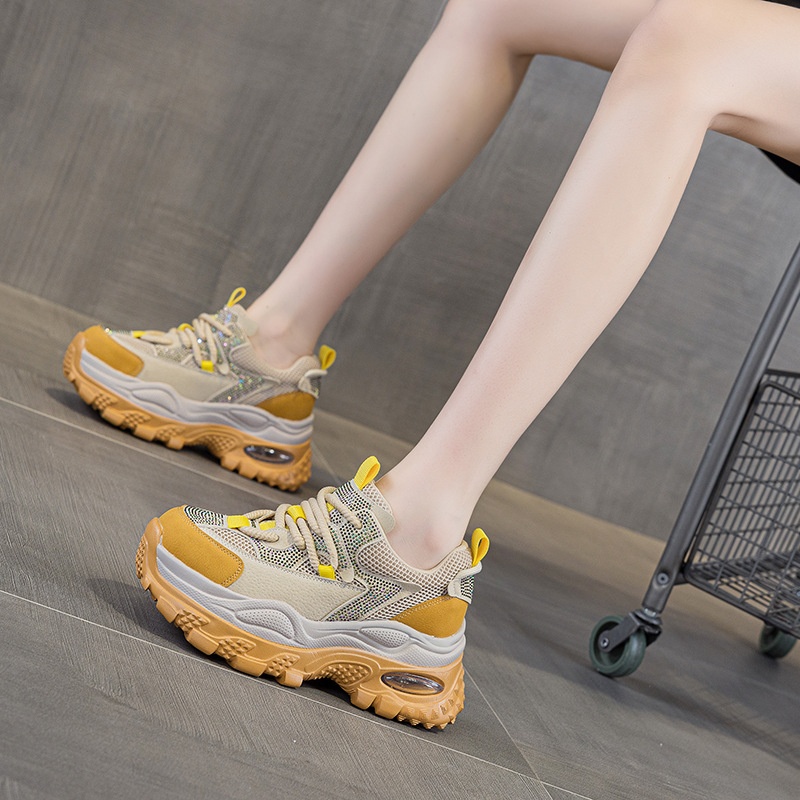 厚底复古老爹鞋女2025秋季新款休闲时尚百搭运动烫钻红色女鞋爆款