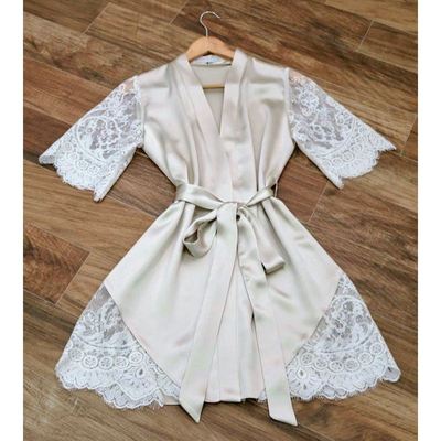 Embroidered Women's Solid Color Bathrobe Ice Silk Lace Robe