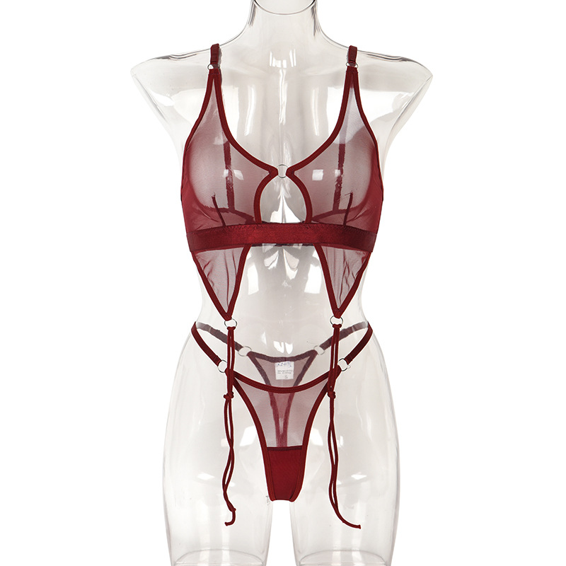 Women's sexy lingerie mesh two-piece set女网纱性感内衣两件套