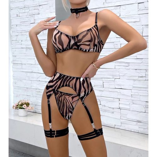 Mesh lingerie sexy zebra print three-point lingerie set内衣