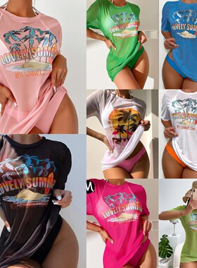 Sexy 3 Pieces Swimsuit Women Bikini+Transparent T-Shirt