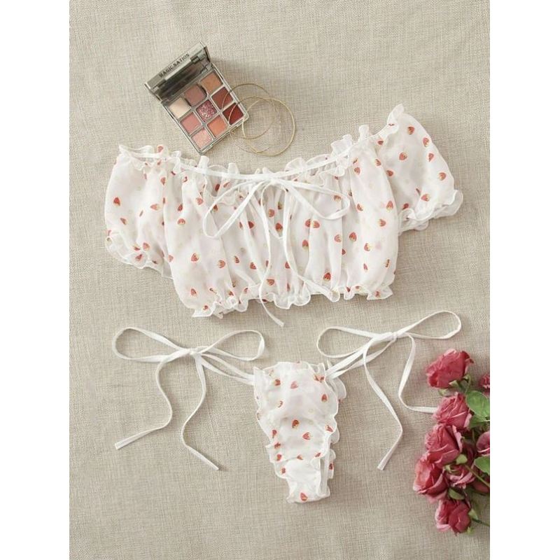 Erotic lingerie Sexy women's strapless mesh underwear set