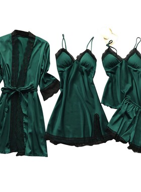 Pajama Set Satin Lace Casual Homewear pajama with Chest Pads