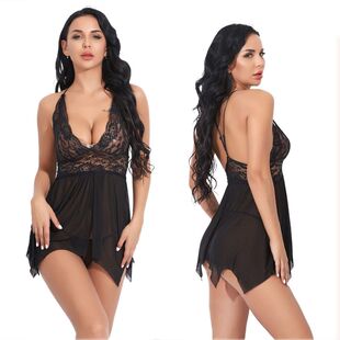 Sexy Crotchless Blue Lingerie Women Lace Hollow Bra Set Erot