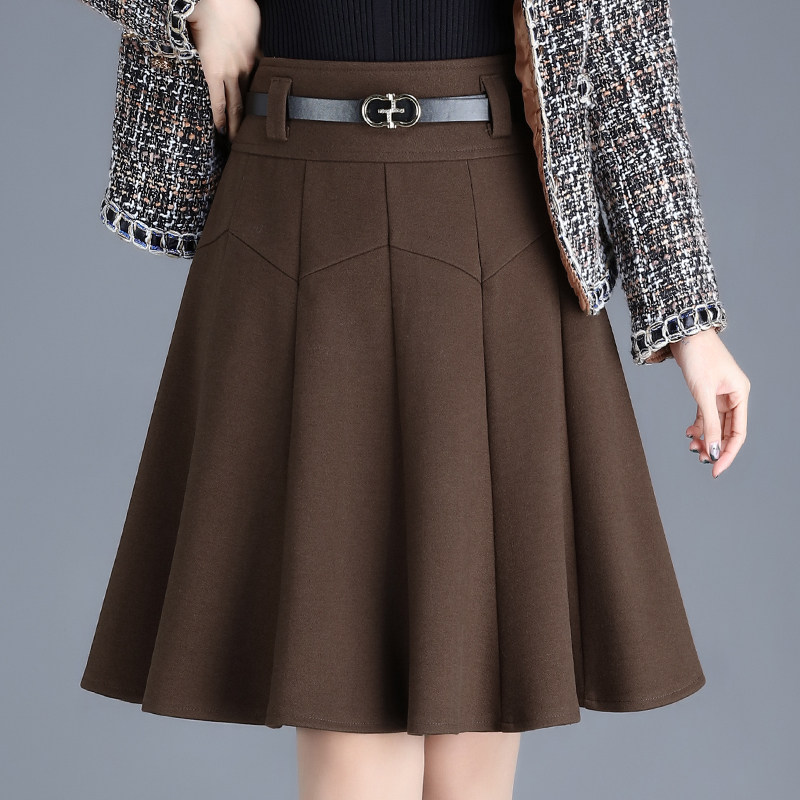 黑色半身裙女裙短裙子春秋2022早春a字裙百褶裙裤裙蓬蓬裙毛呢裙