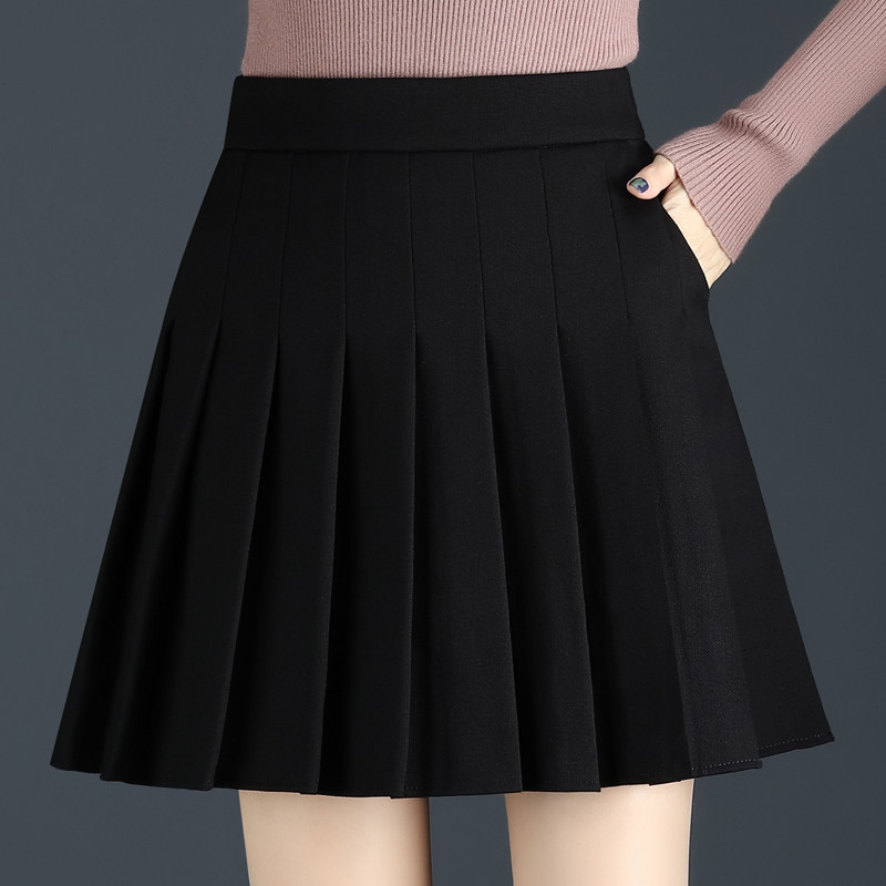 黑色百褶裙松紧大码半身裙秋冬2021时尚显瘦短裙女防走光a字伞裙