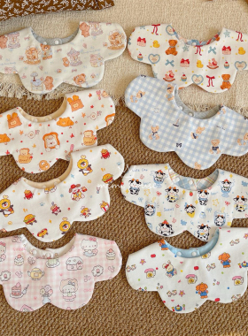 韩版春夏婴儿围嘴宝宝纯棉纱布口水巾新生儿防吐奶花瓣双面带围兜