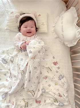 ins春夏新生儿包巾muslin纱竹棉婴儿襁褓巾双层纱布毯子盖毯浴巾