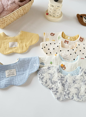 韩版婴儿六层纱布围嘴花瓣360度双面宝宝纯棉口水巾新生儿防吐奶