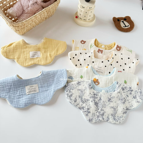 韩版婴儿六层纱布围嘴花瓣360度双面宝宝纯棉口水巾新生儿防吐奶