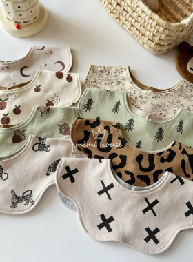 韩国同款婴儿A类双面围嘴360°花瓣宝宝纯棉口水巾新生儿防吐奶兜