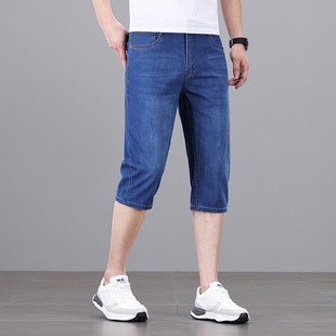 品质专柜七分牛仔直筒裤男 低价好货源轻薄简约百搭显瘦7分裤男士