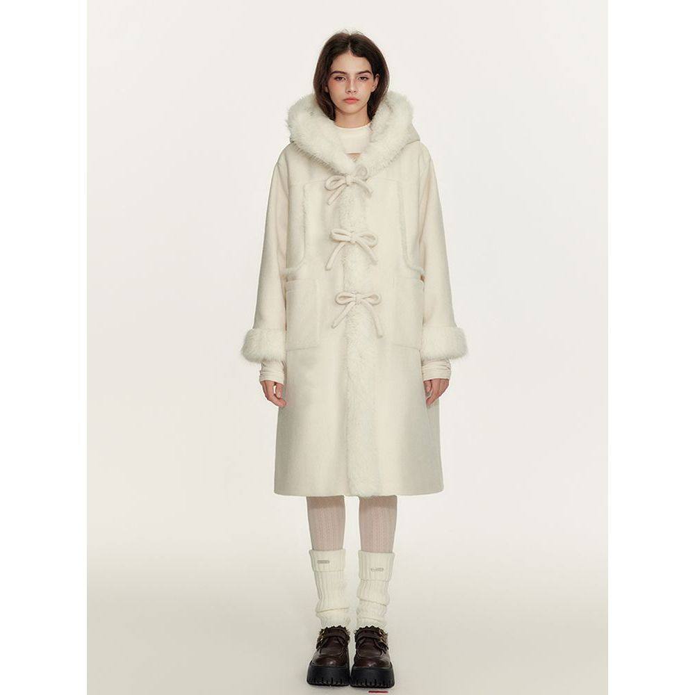 雪落雾岛 冬季氛围感中长款毛毛通勤设计外套大衣日系学院风外套