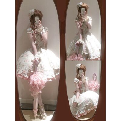 茶沫轻梦 日系小众设计Lolita粉色碎花夏氛围少女甜美收腰连衣裙