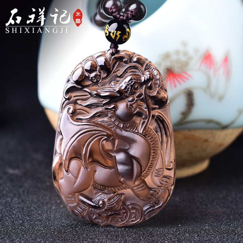 开光冰种黑曜石貔貅吊坠男士飞天兴财貔貅项链冰种彩虹眼辟邪挂坠