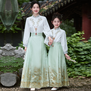 汉服女童秋装母女亲子装2025新款中大童国风新中式马面裙套装儿童