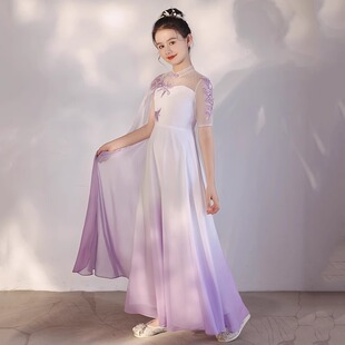 古筝演出服女8童汉服超仙中国风儿9童舞蹈民族风中学生演奏礼服夏