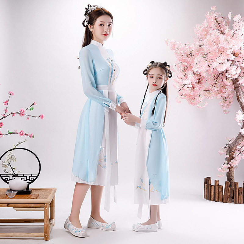 女童中国风汉服春秋连衣裙小女孩古装亲子母女装超仙襦裙夏季唐装