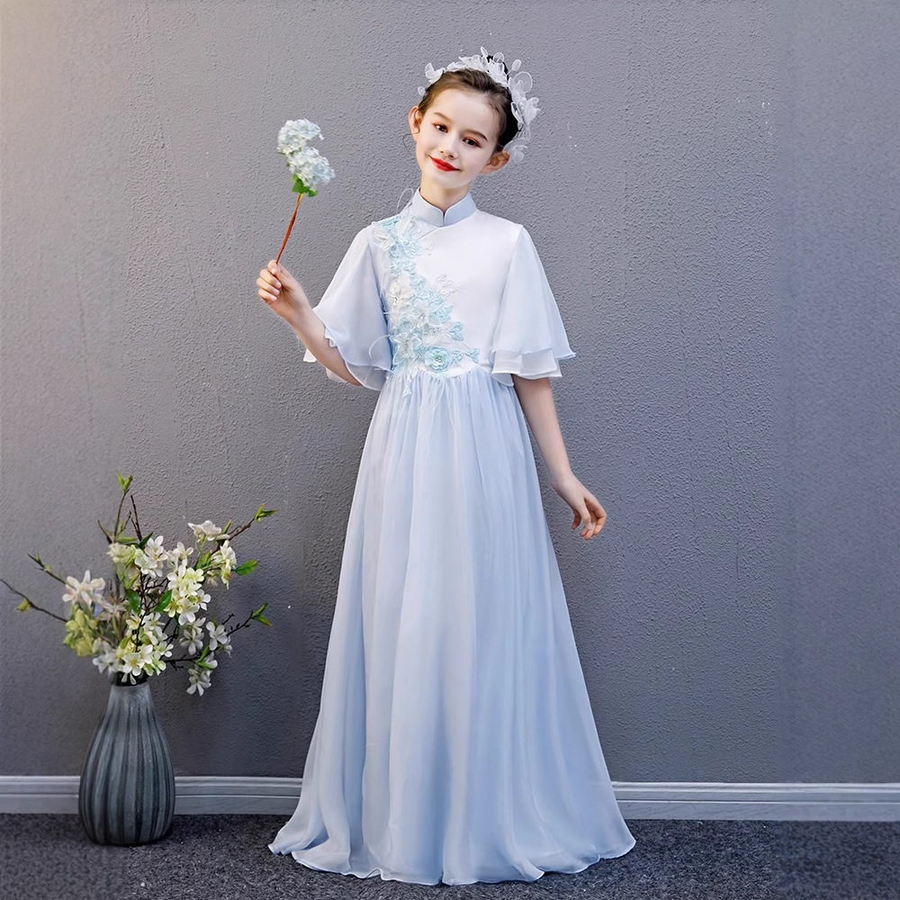 新中式国风礼服女童演出服夏季古典乐器民乐合唱中学生演奏古筝服