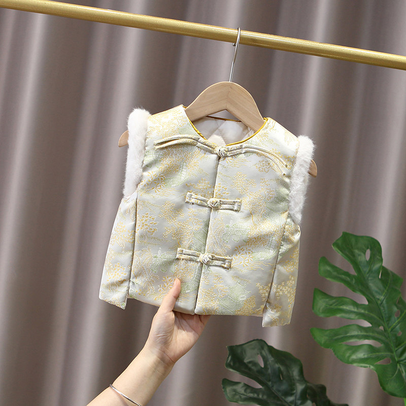 男童拜年服周岁礼服冬季女宝宝汉服新中式唐装马甲国风儿童过年服