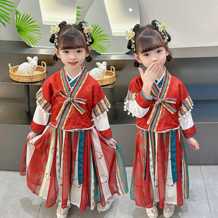 汉服女6童套装2023秋季新款唐装古风异域风彩唐装超仙襦裙连衣裙8