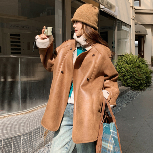 首发 P215 咖色皮毛一体中长款 5801 K308 加厚外套 新品