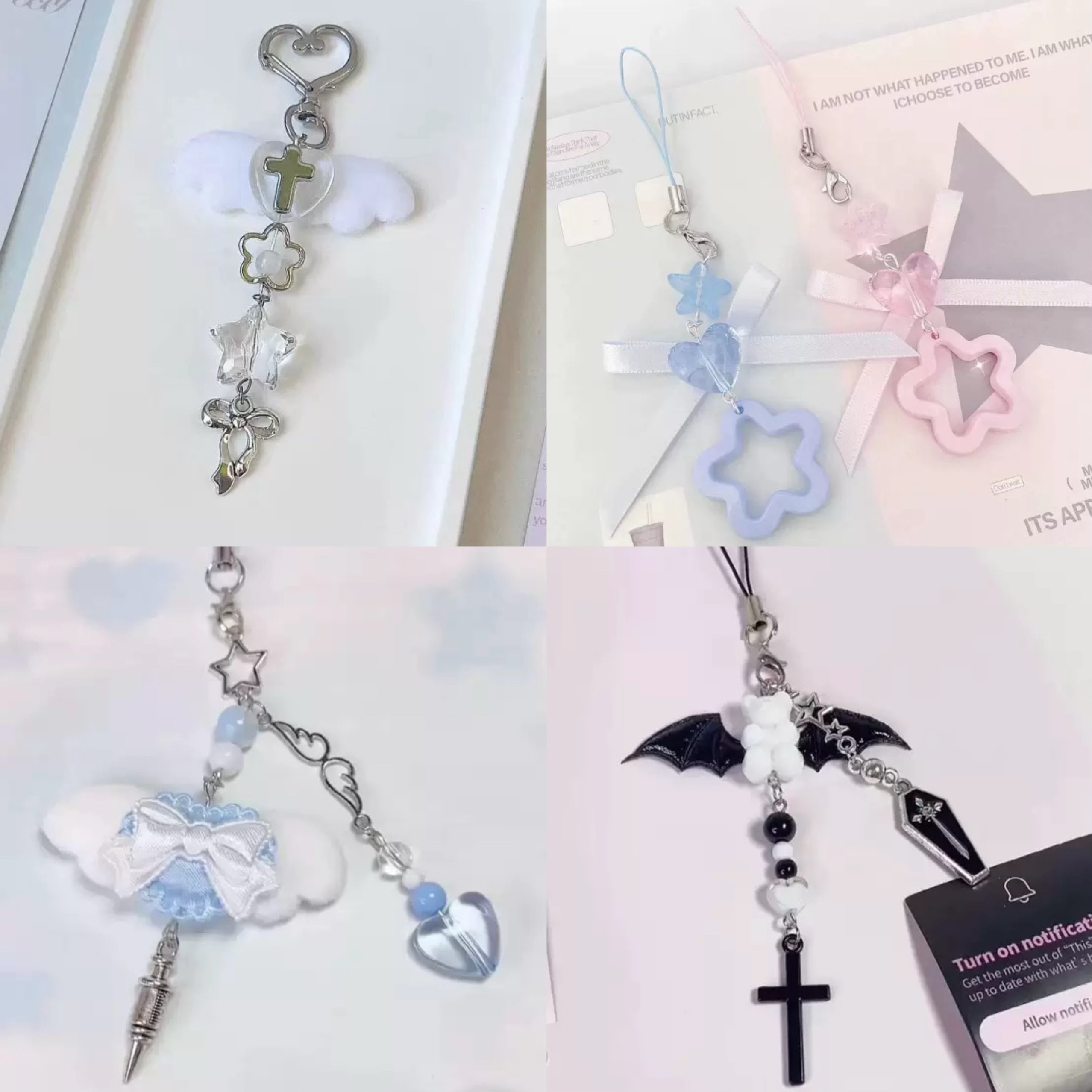 不想洗澡手作串珠手机链合集天使星星咕本链水色系挂件Y2K