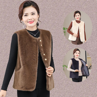 妈妈秋冬装仿水貂绒马甲坎肩中老年女装大码宽松皮毛一体马夹背心