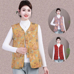 大码 盘扣马甲坎肩中老年女装 宽松复古国风马夹 新中式 妈妈春秋薄款