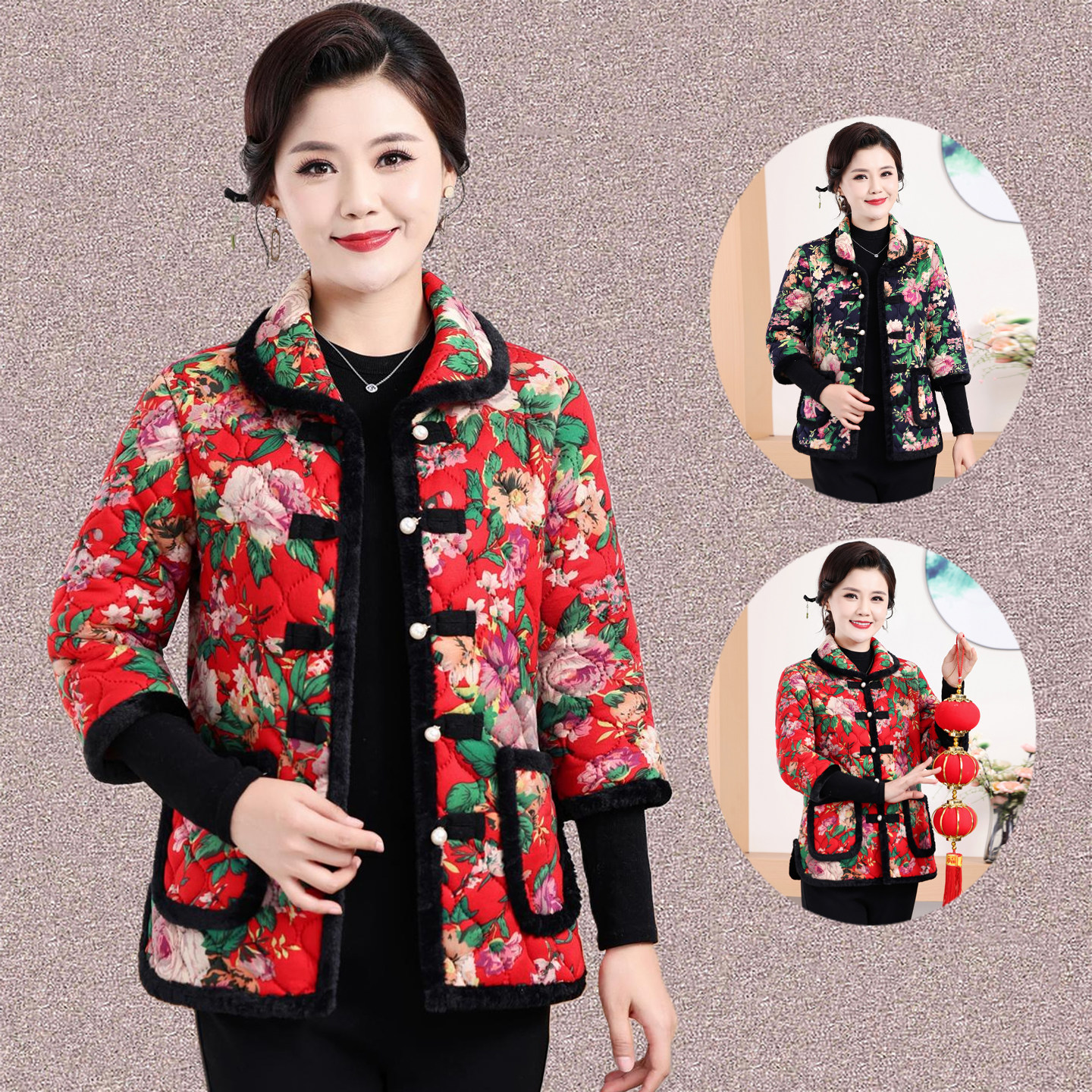 新中式妈妈装秋冬加绒中袖棉衣棉马夹中老年女装七分袖棉服棉马甲,女装/女士精品,中老年女装,淘宝优惠券,粉丝福利购,淘宝优惠卷