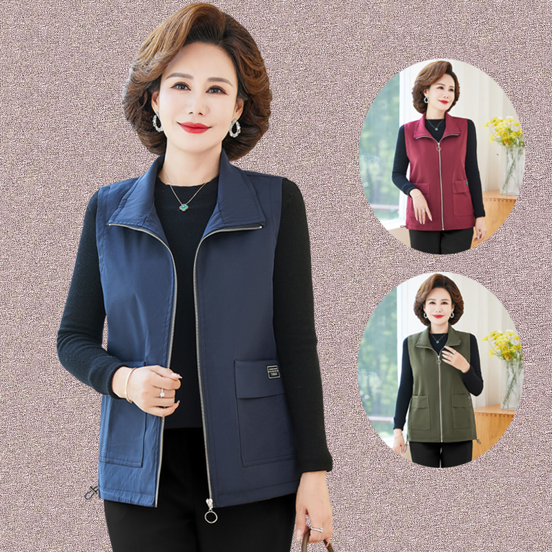 时尚洋气薄款老人上衣拉链马甲