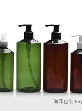 300ml500毫升左右开关泵头沐浴露瓶绿色/棕色斜肩化妆品分装瓶PET