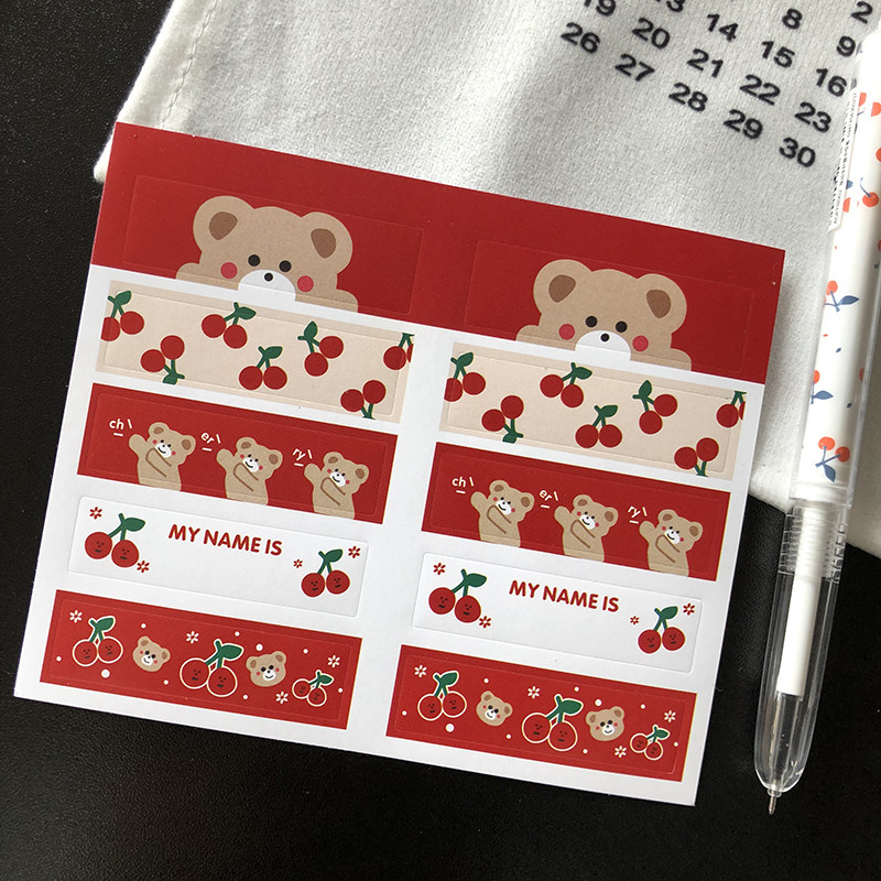 10张韩国创意cherrybear樱桃小熊可爱贴纸卡通手账素材装饰标签贴