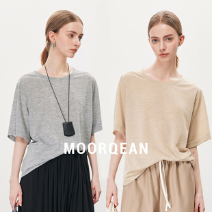 MOORQEAN 女夏 新款 简约松弛感设计感百搭气质宽松圆领灰色t恤短袖