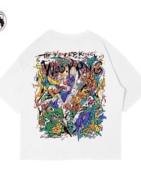 WOOKONG 72变 艺术家原创涂鸦设计白色T恤2025夏季新款休闲短袖潮