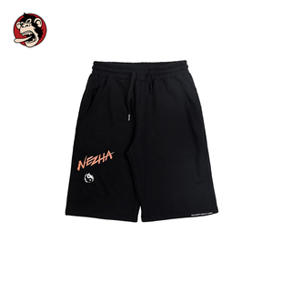 宽松运动裤 WOOKONG悟空夏季 男士 哪吒刺绣全棉黑色短裤 潮原创 新品
