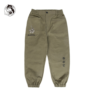 悟空 户外休闲微弹束脚裤 麒麟草绿色刺绣工装 男士 长裤 WOOKONG