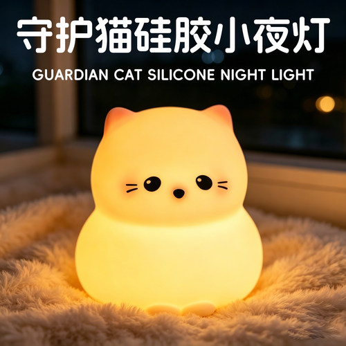 守护猫硅胶拍拍小夜灯送女生礼物