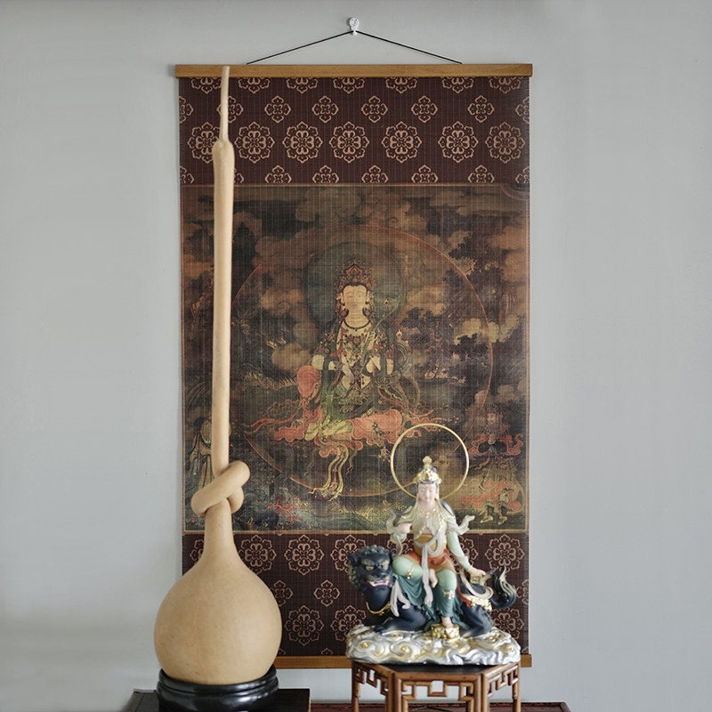 禅意古典竹编挂画 茶室书房装饰画中式卷轴画竹帘玄关画 印刷国画