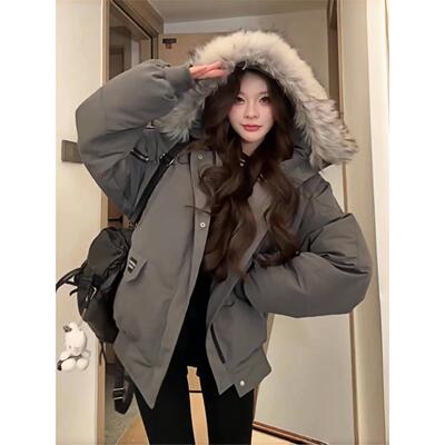 韩系毛领工装派克服女冬