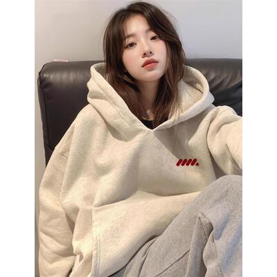 白灰色加绒卫衣连帽女202