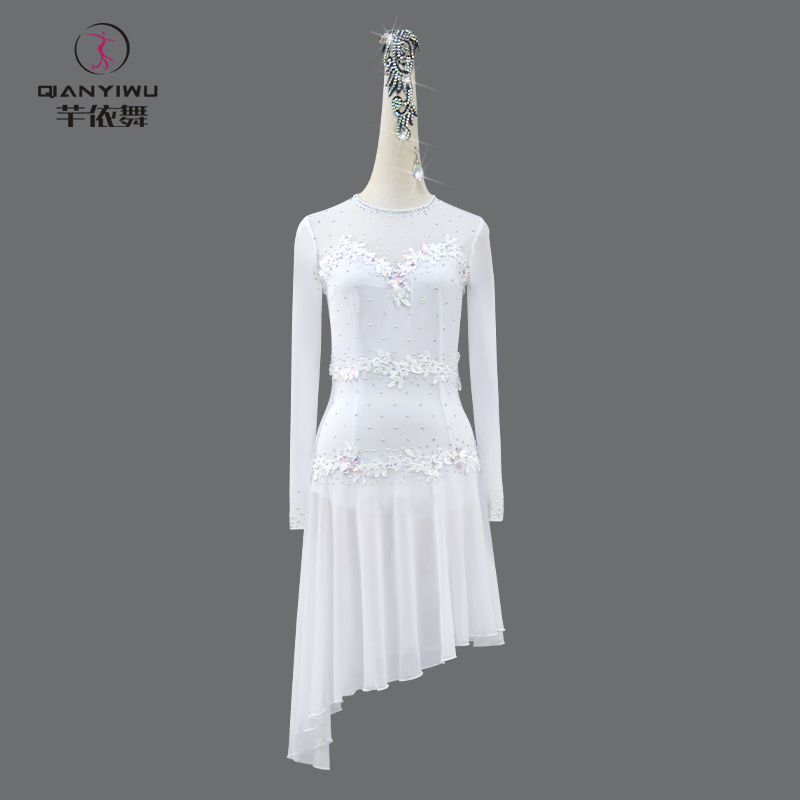 2026新款白色专业拉丁舞比赛表演出服装高级舞蹈花服连衣裙solo14