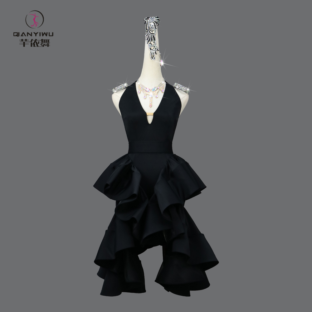 芊依舞专业黑色拉丁舞比赛服装