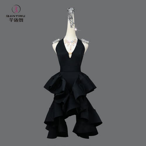 芊依舞专业黑色拉丁舞比赛服装