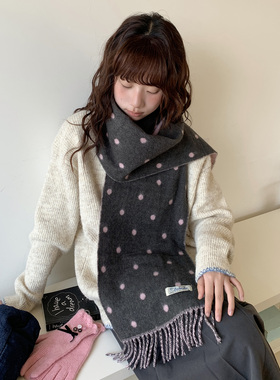 韩版波点流苏围巾女秋冬